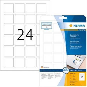 White 40 mm Herma Square Labels, 25 Count