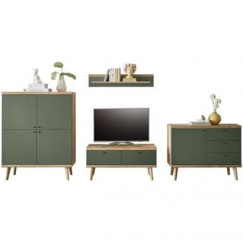 Furn.Design Wohnwand Juna, 4-teilig in Salbeigrün