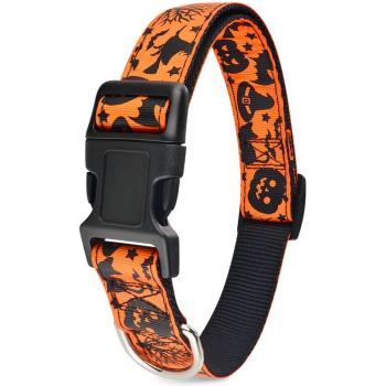 Suministros de fantasma para Halloween: Collar de nailón Truco o Trato con Murciélago y Calabaza para perros grandes