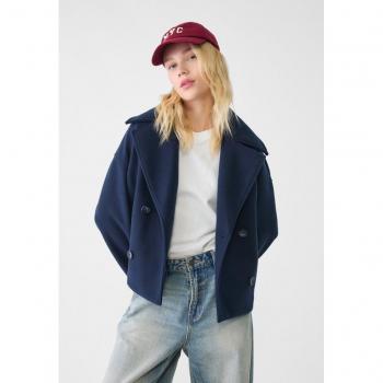Short Navy Blue Double-Breasted Coat M