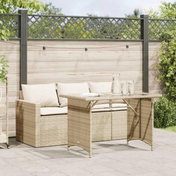 Set de muebles de jardín 2 pzas con cojines ratán sintético beige