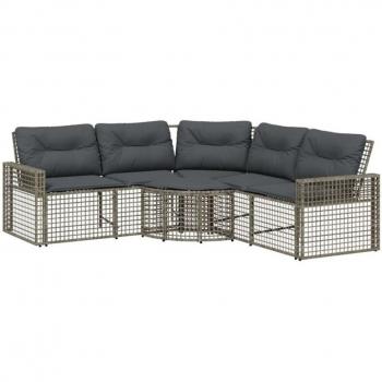 Garden Lounge Sofa, L-Form, Grey Poly Rattan with Cushions & Footstool