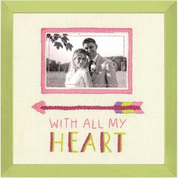 Dimensions All My Heart Embroidery, Cotton Fabric, Ivory, 20.3 x 20.3 x 0.1 cm