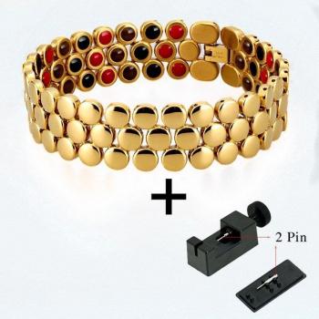 Pulsera Unisex de Masaje Magnético con Diseño en Oro y Piedras de Poder