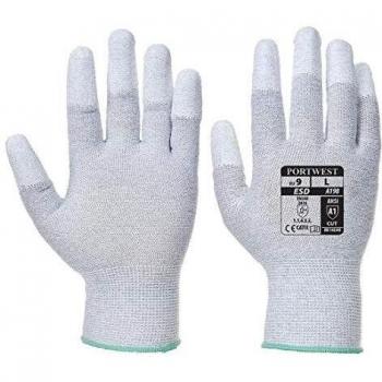 Large PU Fingertip Anti‑Static Gloves – Grey, 12 Count