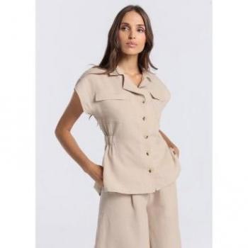 Camisa Abotonada de Manga Corta V&L para Mujer
