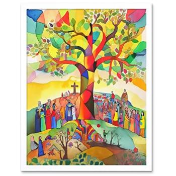 The Sermon on the Mount: Jesus Folk Art Biblical Print – 12x16