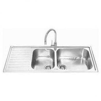 Evier à deux cuves Smeg LGM116S : encastré, 116 cm × 50 cm, inox, égouttoir gaucher