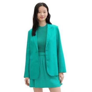 Tom Tailor Damen Blazer Leinen Figurbetont Uni Grün Größe L