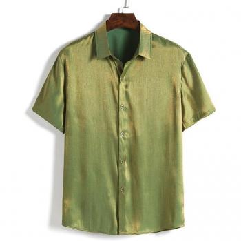 Vert Brillant en Soie – Chemise Homme pour Scènes Festives 2X