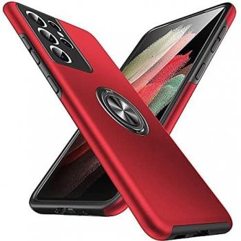 Red Galaxy S21 Ultra 5G Shielding Case with Embedded Kickstand