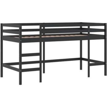 Schwarzes Kinderhochbett mit Leiter 90x200 cm aus Kiefer