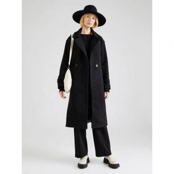 Trendyol Collection Damen: Schwarzer, Weit geschnittener Wollmantel, lang, mit Gürtel & Stempelmuster
