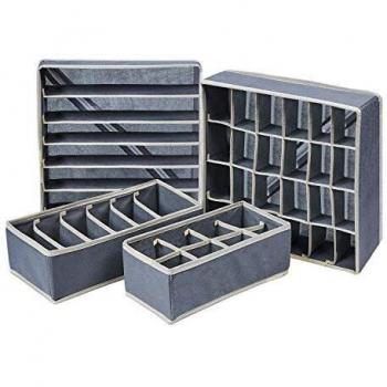 Fabric Foldable Grey Drawer Organiser – 4‑Pack Bra & Closet Keeper