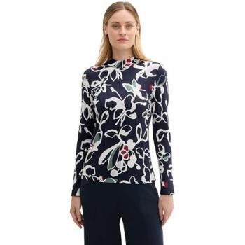 TOM TAILOR Damen Langarmshirt mit LENZING™ EcoVero™, blau, Allover Print, Gr. XXXL