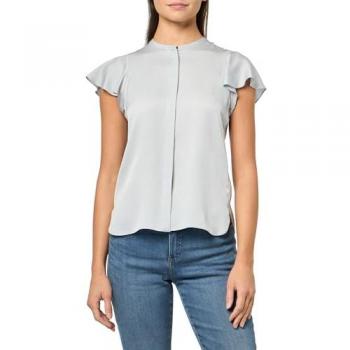 Silk Georgette Ruffle Sleeve Top in Pearl Blue, Small