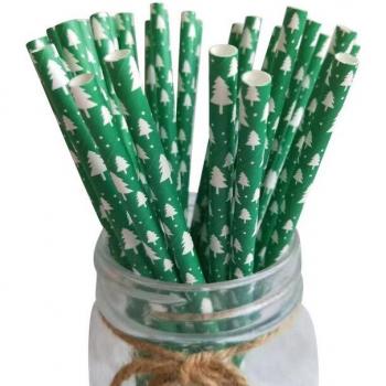 25pc Christmas Themed Paper Straws