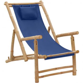 Navy Blue Bamboo and Canvas Deck Chair vidaXL