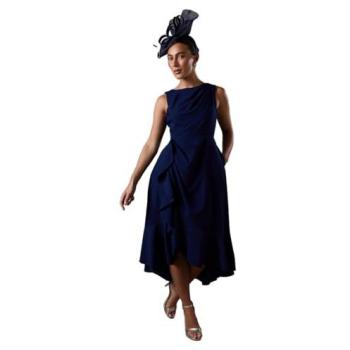Size 10 Coastal Navy Ruffled Crepe Dress (Women)