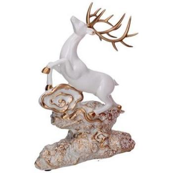 Renna Elegante in Resina su Rocce Oro e Bianco 20x7,5h27,5