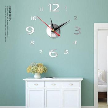 Moderne 400mm Wanduhr mit 3D Spiegel und DIY Dekorationsaufkleber