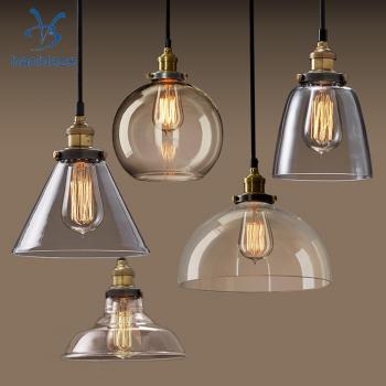 Lustre Baoblaze E27 Vintage – Abat‑jour en verre, cadre en fer, suspension