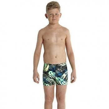 Speedo Jumpin Fun Allover Short De Bain Aquashort Garçon, Noir/Vert Fluo/Jaune Fluo