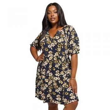 Notched Floral Mini Dress, Navy Mid‑Size