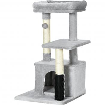 PAWHUT Albero Tiragraffi Per Gatti Multilivello Con Lettino E Casetta, Rivestimento In Peluche, Grigio