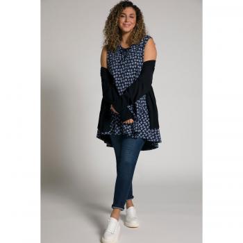 T-shirt lunga svasata con scollo girocollo e stelle marine, Donna, Blu, Taglia 60/62, Cotone