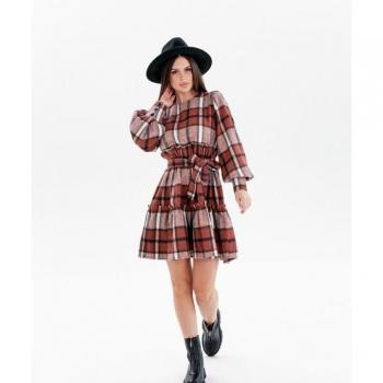 ISSA Plus Warm Checkered Dress Size L Beige