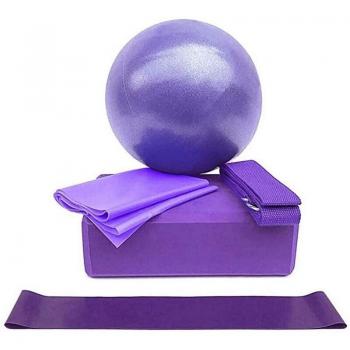 Complete Yoga Fitness Set: Ball, Brick, Stretch Band, Resistance Ring, Towel