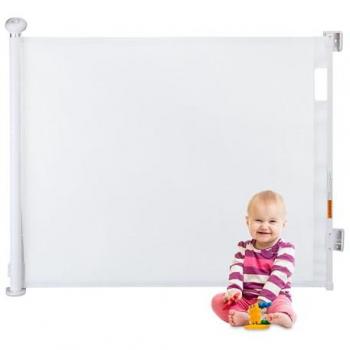 Barrera Extensible para Escaleras Relaxdays, Valla de Seguridad para Niños y Mascotas, Malla Blanca, Apertura 70-140 cm