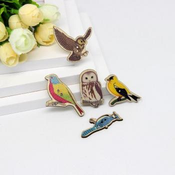 50Pcs 40*20mm Multicolor Bird Design Wooden Buttons with 2 Holes