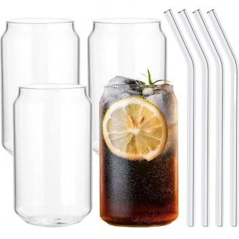 Vasos de vidrio con pajita 400ml set de 4 para café helado, jugo, leche y cerveza