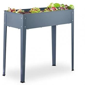 Huerto Metálico para Jardín, Bancal Cultivo, Balcón y Terraza, Mesa Plantas, 80 x 86 x 40,5 cm, Gris