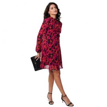 Izabel London Women’s Animal Pattern Tie‑Waisted Mini Skater Dress, Purple, Size 10