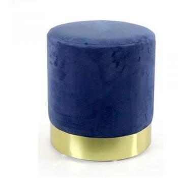 Puf decorativo terciopelo azul y dorado 40 x 41 cm
