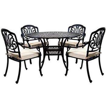 Charles Bentley Premium Round Black Cast Aluminium 4 Seater Garden Dining Set