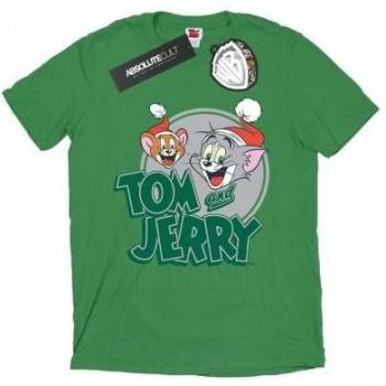 Maglia da Uomo T-shirt a Maniche Lunghe Auguri Natalizi: Tom e Jerry