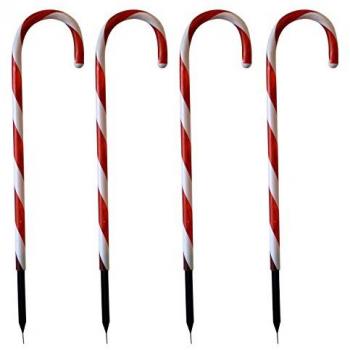 4tlg. LED Zuckerstangen Leuchtstab-Set, 32 LEDs, H44cm, inkl. Erdspieß, für Außenbereich