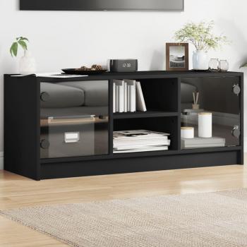 VidaXL 102x37x42 cm Black TV Cabinet with Glass Doors