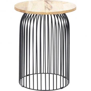BELIANI Industrial Round End Table Dark Wood Black Metal Tray Top