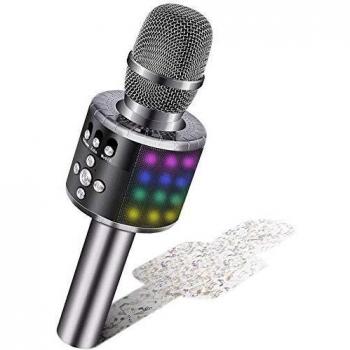 BONAOK Bluetooth Karaoke Wireless Microphone with Controllable LED Lights, Portable Karaoke Machine Speaker Birthday Gift Party Travel Toy for Android, for iPhone, for iPad, for PC