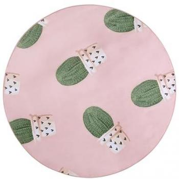 Tapis rond 120 cm Beliani – Motif cactus en polyester rose