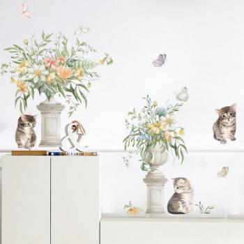 Pegatina Juguetón Gato Plantado: fondo decorativo