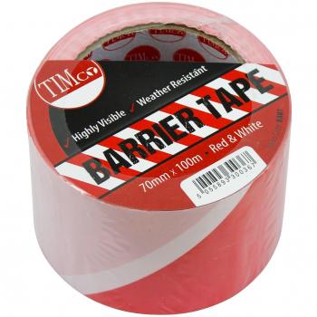 Timco Barrier Tape Safety Hazard Visible Caution Warning Red & White 100mx70mm