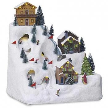 Village de Noël lumineux et musical avec chalet et piste de ski animée