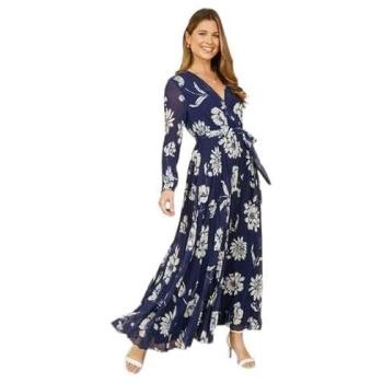 Yumi Yumi Navy Floral Pleated Midi Wrap Dress – 12
