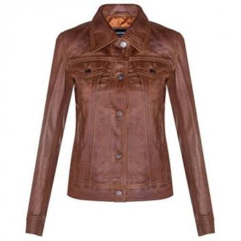 Anderlecht Women's Leather Trucker Jeans Jacket